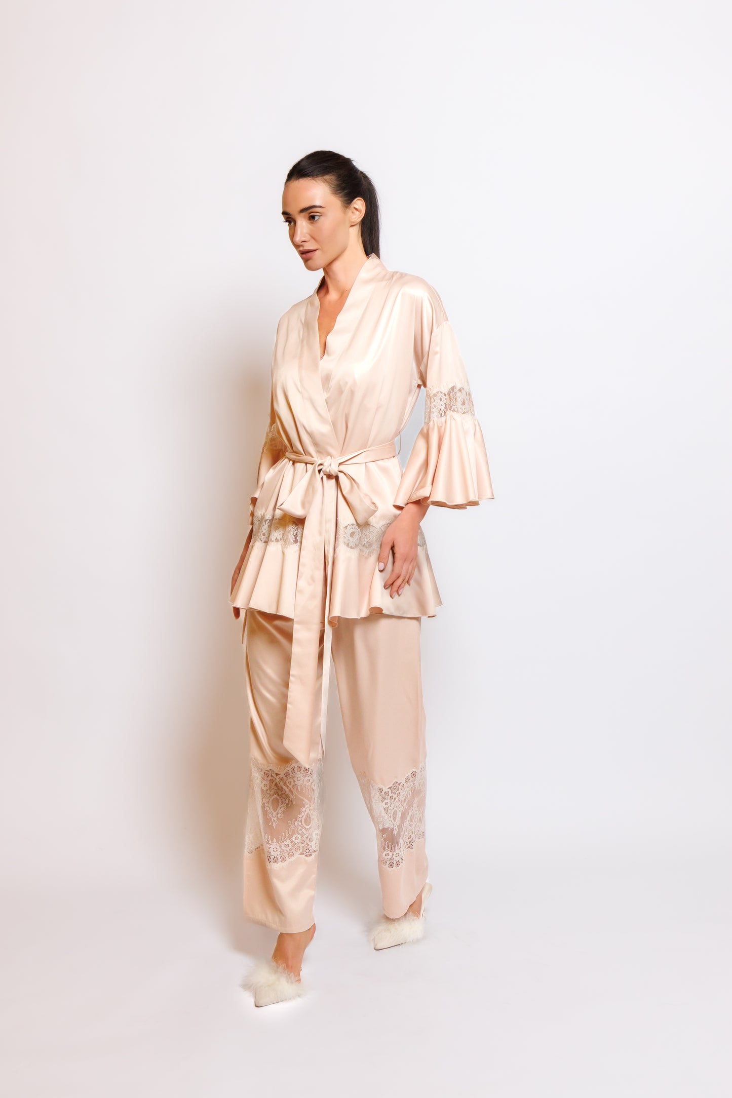 silk pajama 3 in 1 with lace
