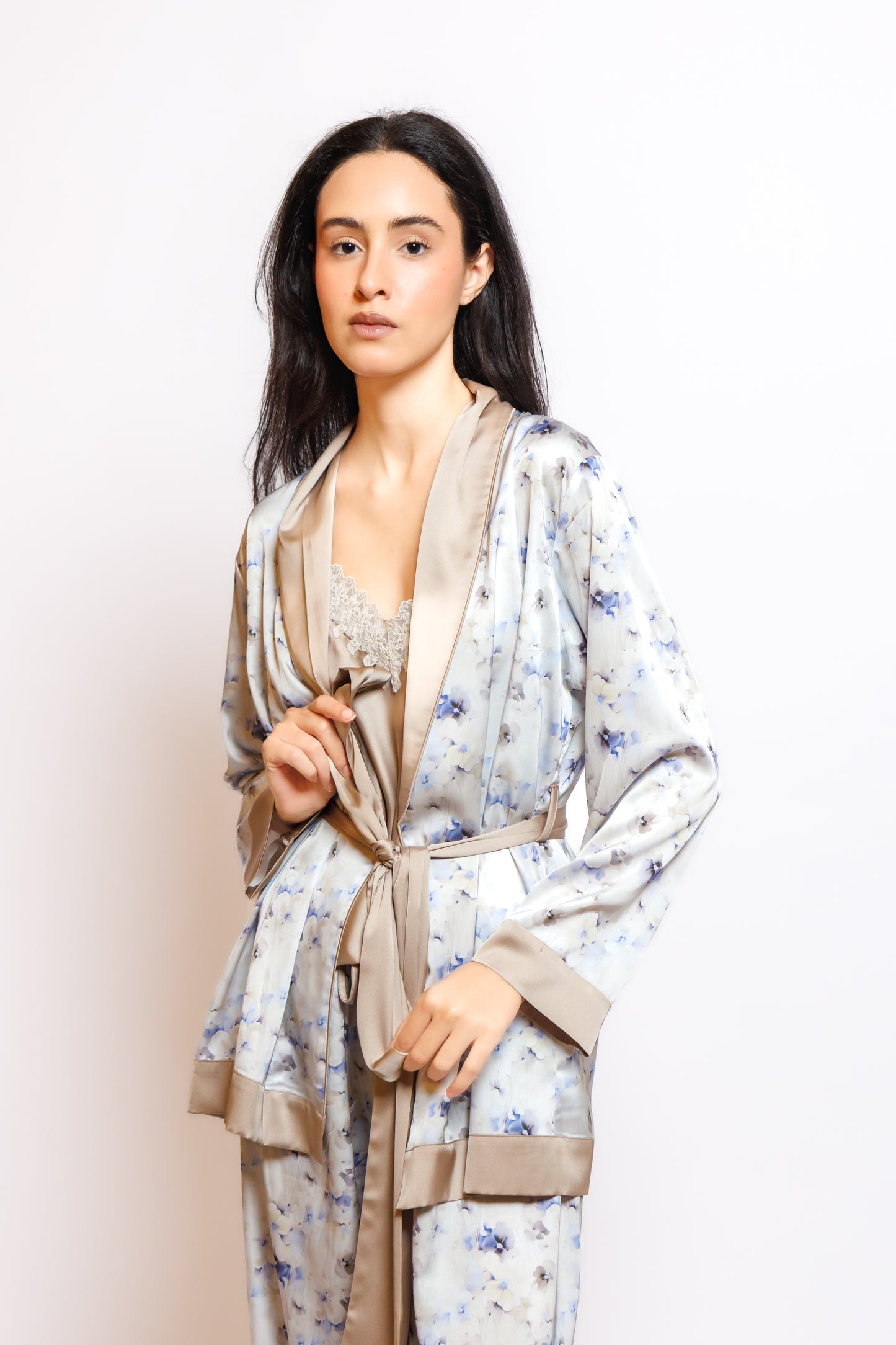 PRINTED SILK 3 IN 1 PAJAMA W/ROBE