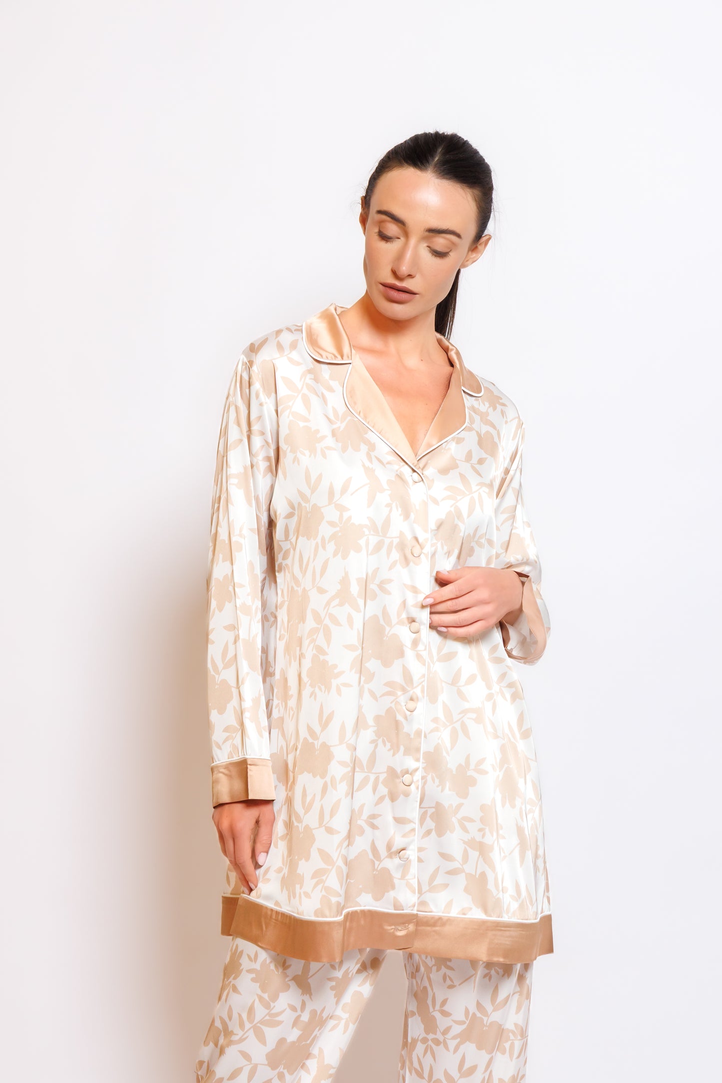 PRINTED SILK 3 IN 1 PAJAMA W/LONG ROBE