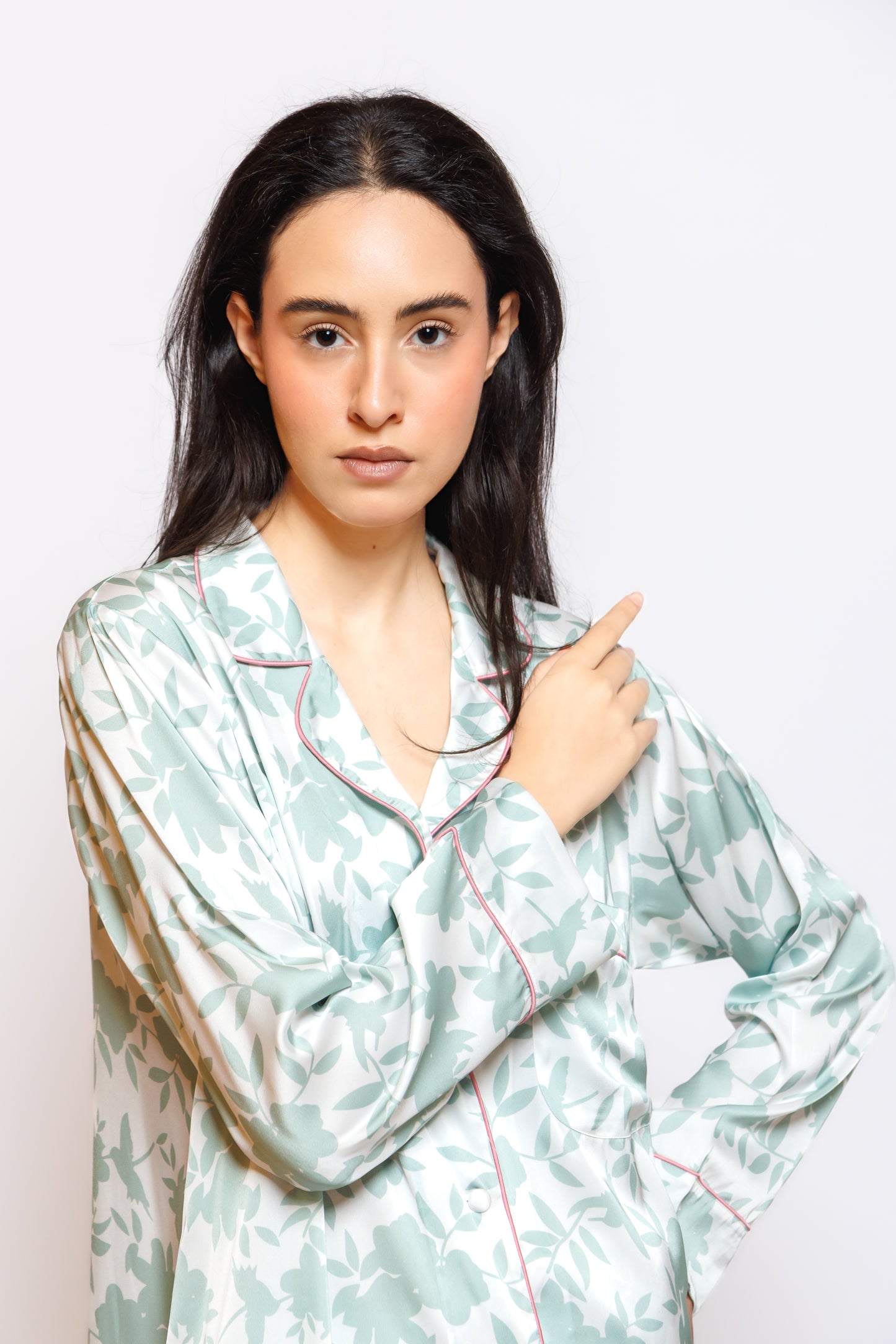 PRINTED SILK 3 IN 1 PAJAMA W/LONG ROBE