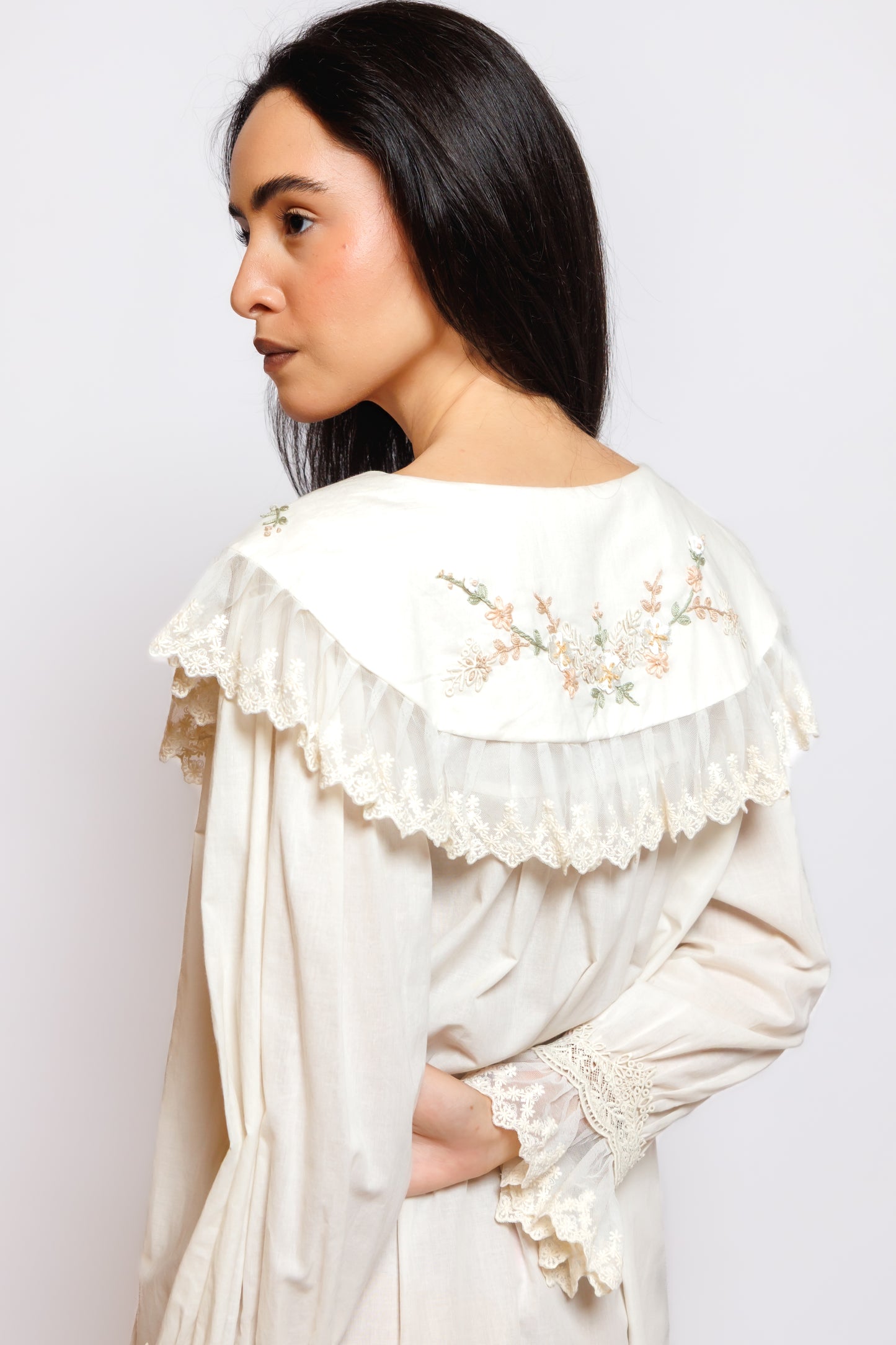 cotton long dress w/embroidery