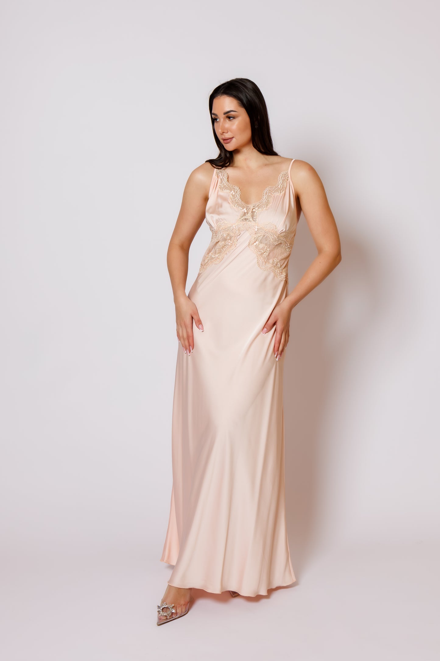Silk nighty and robe peach 2525023