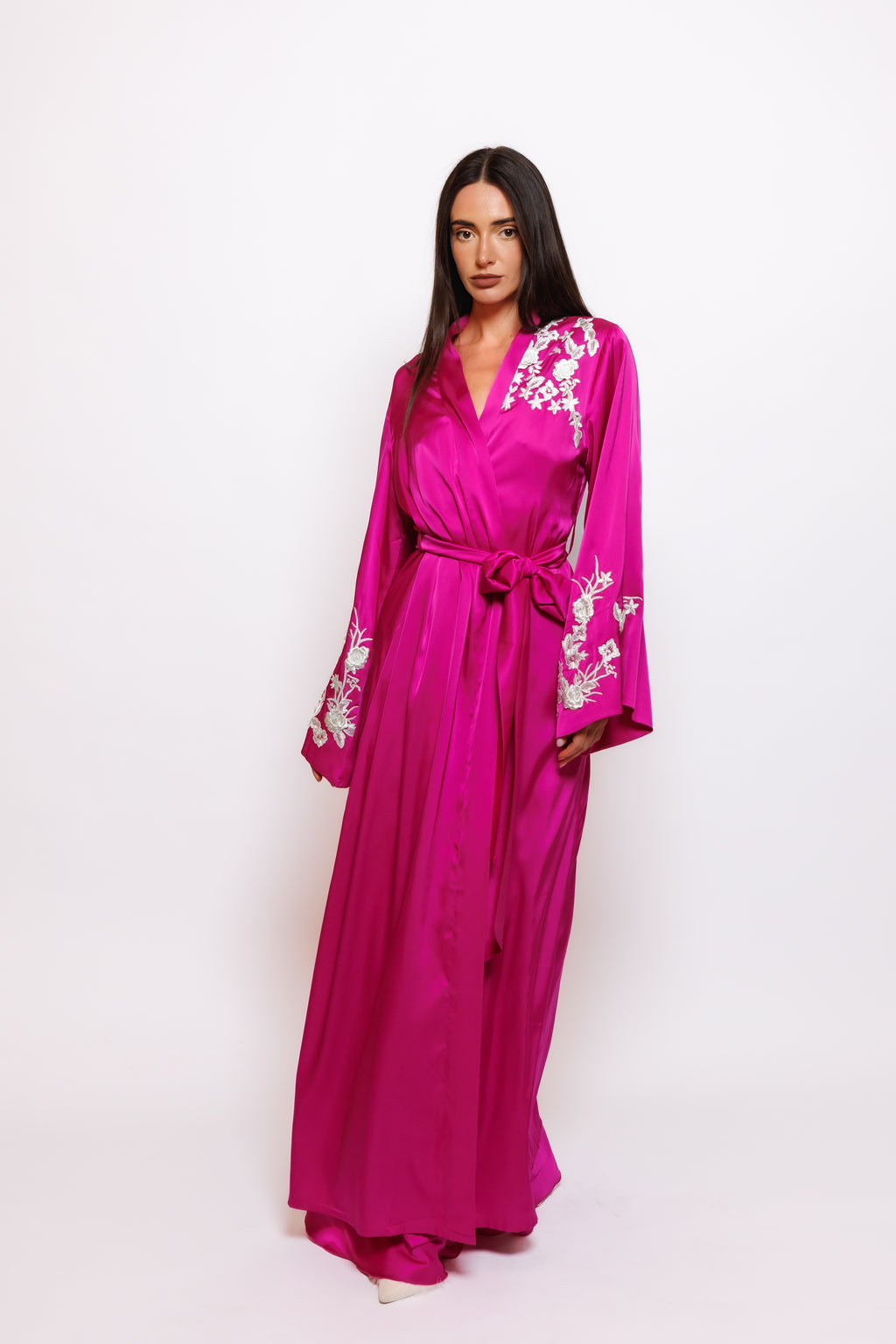 SILK NIGHTY AND ROBE W/LACE