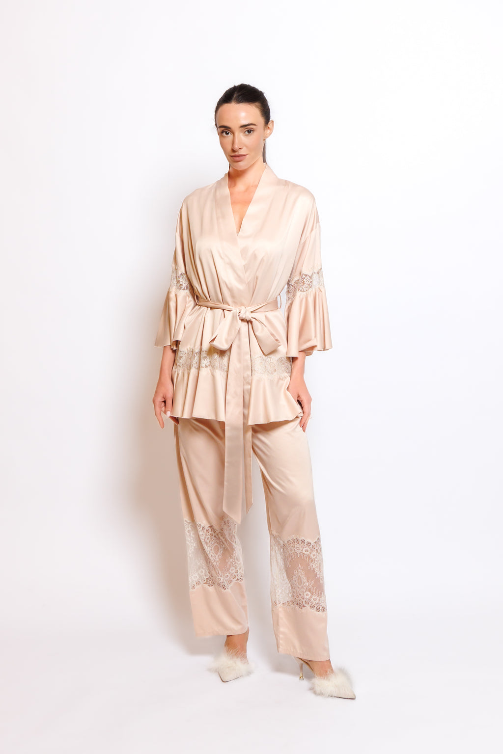 silk pajama 3 in 1 with lace