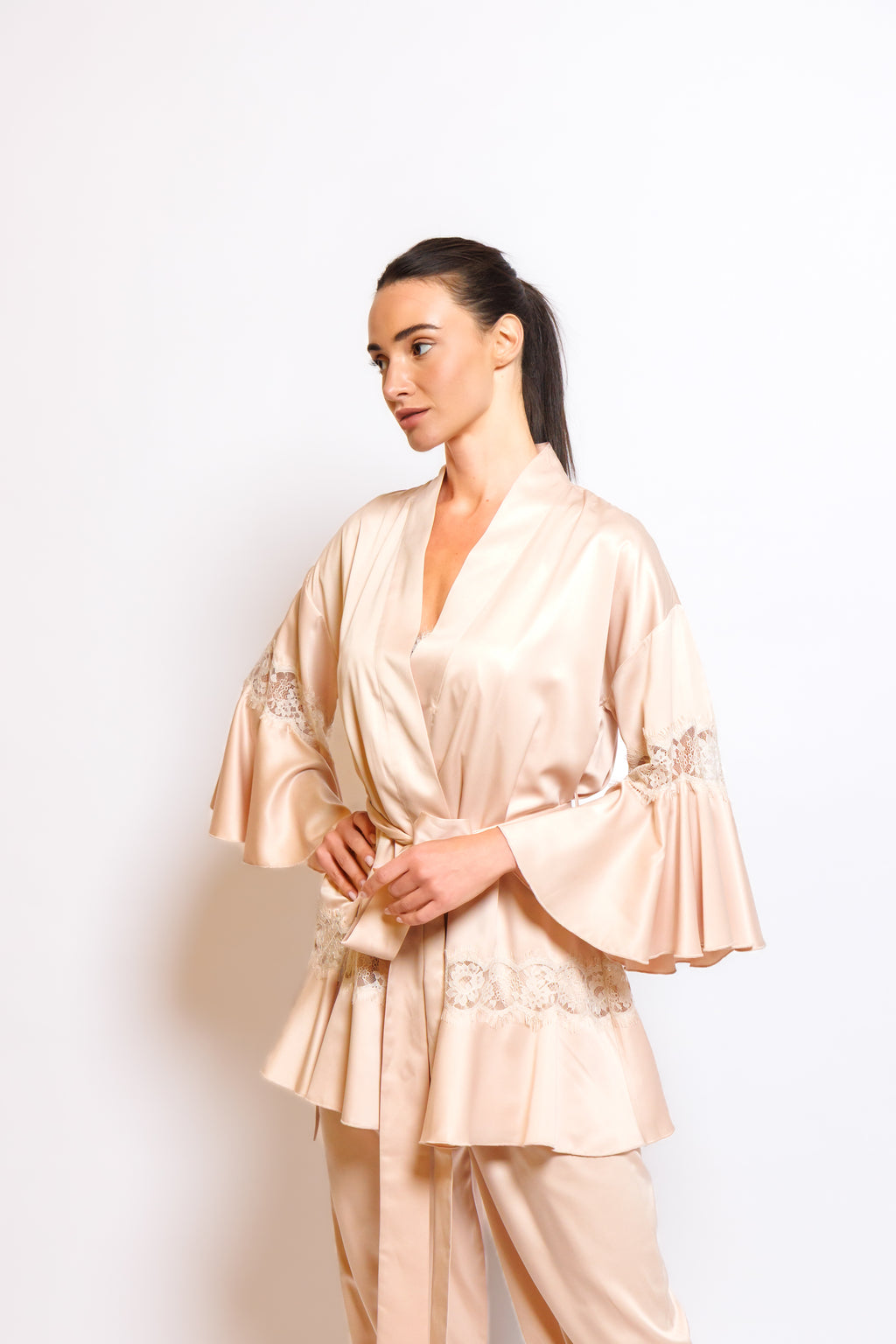 silk pajama 3 in 1 with lace