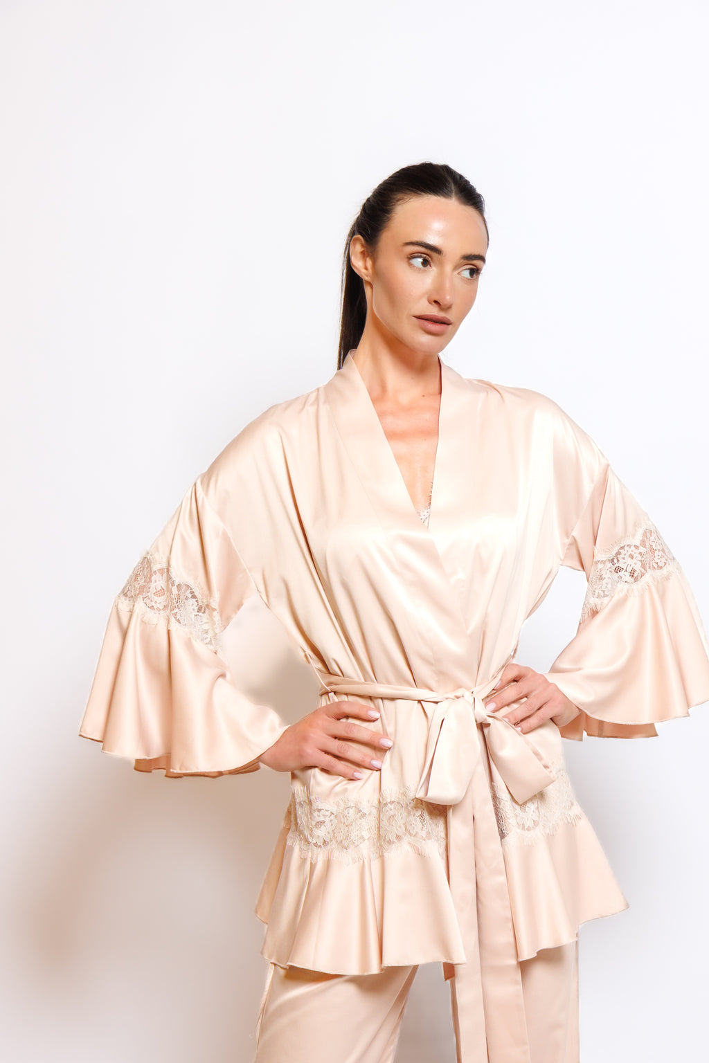silk pajama 3 in 1 with lace