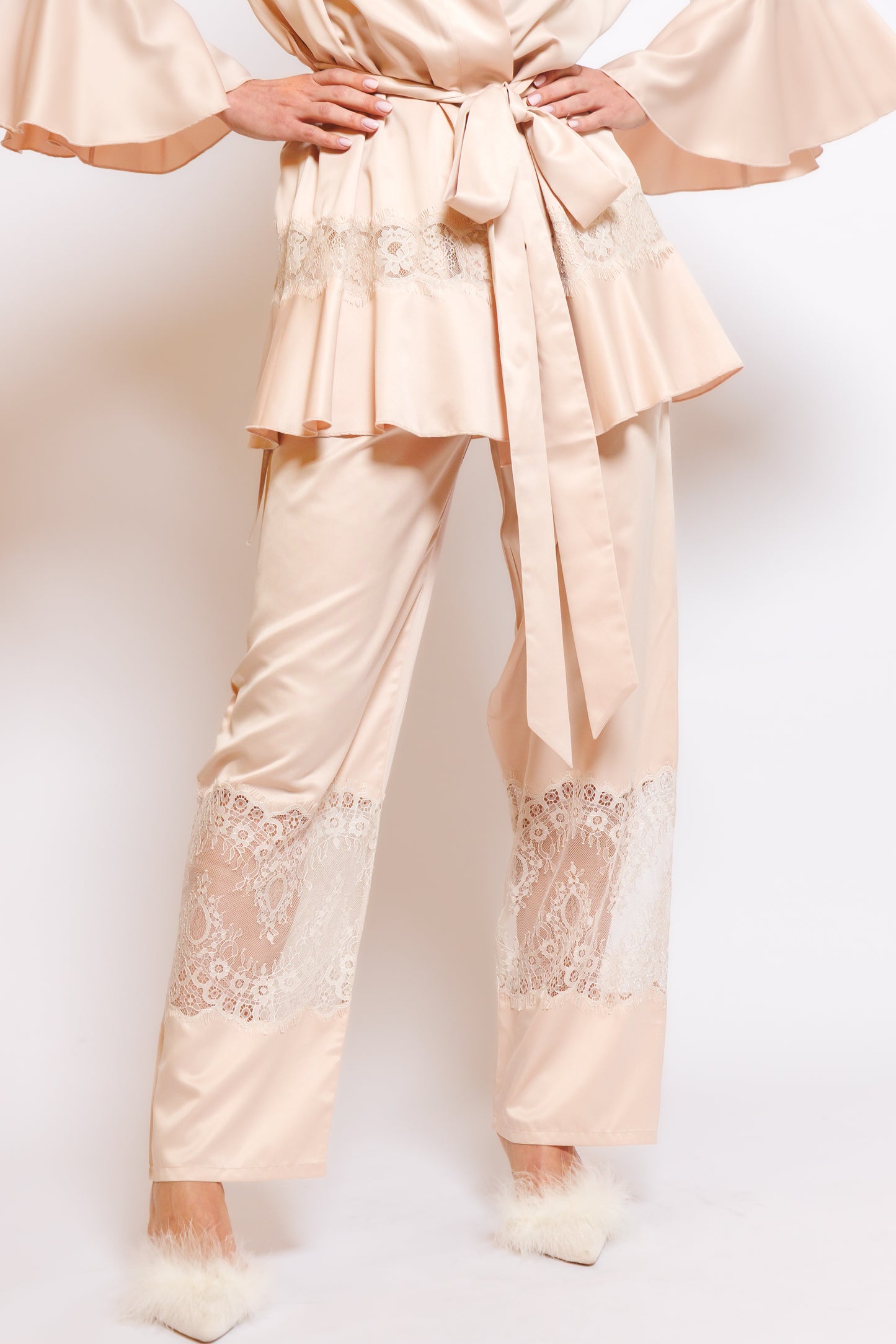silk pajama 3 in 1 with lace