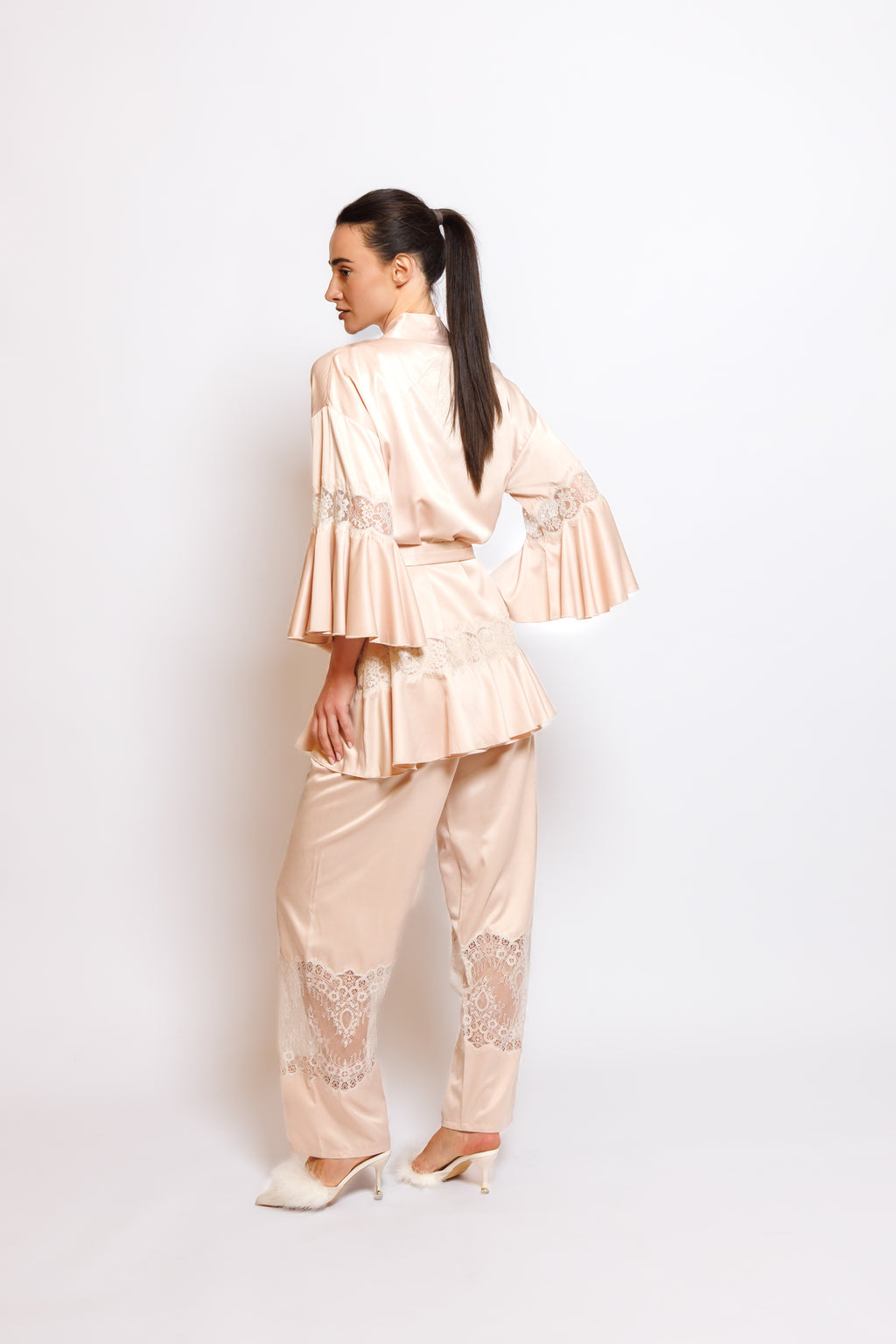 silk pajama 3 in 1 with lace