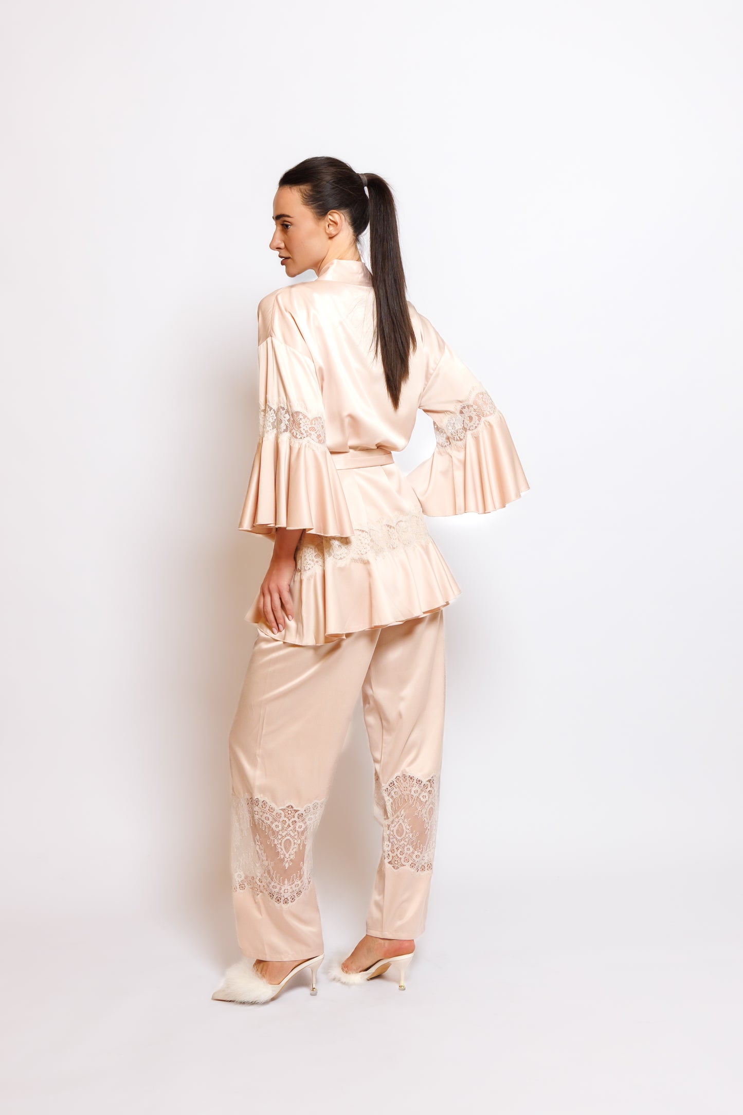 silk pajama 3 in 1 with lace