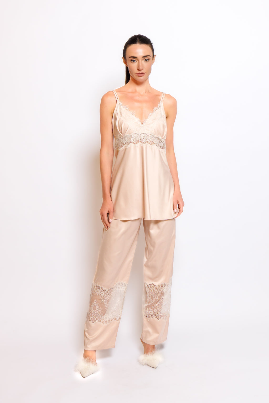 silk pajama 3 in 1 with lace