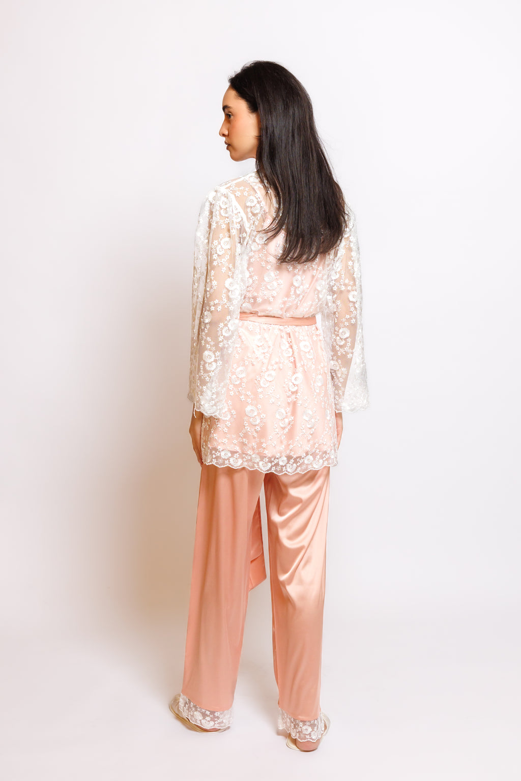 SILK PAJAMA 3 IN 1 W/SOFT LACE ROBE