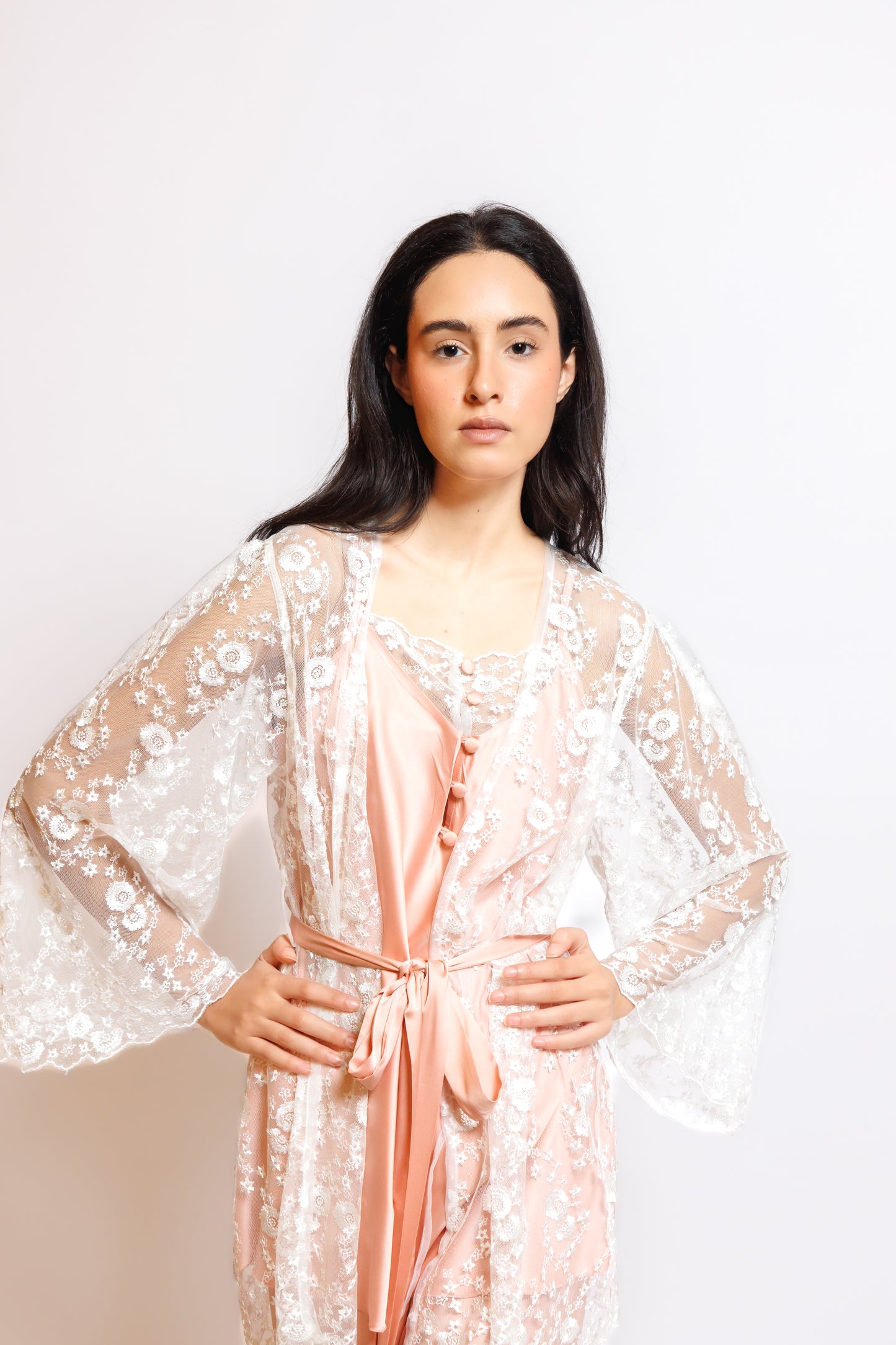 SILK PAJAMA 3 IN 1 W/SOFT LACE ROBE