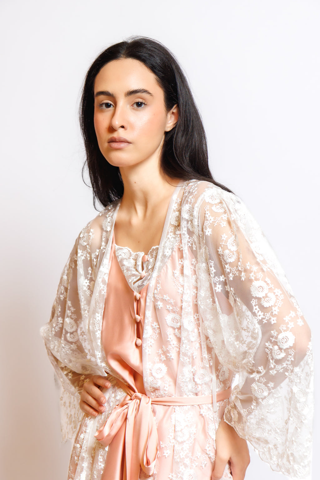 SILK PAJAMA 3 IN 1 W/SOFT LACE ROBE