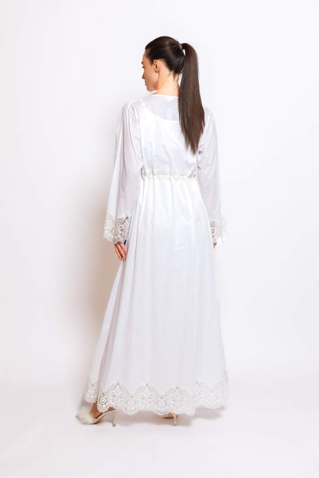 COTTON NIGHTY & ROBE W/LACE
