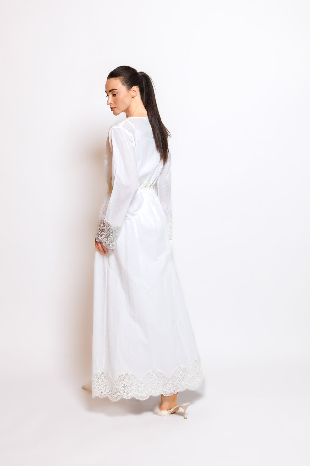 COTTON NIGHTY & ROBE W/LACE