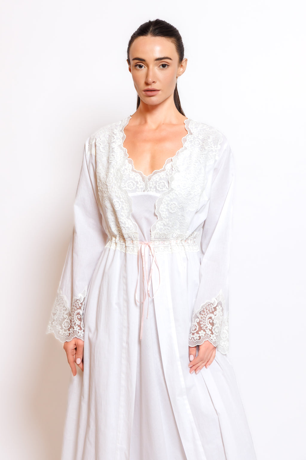 COTTON NIGHTY & ROBE W/LACE