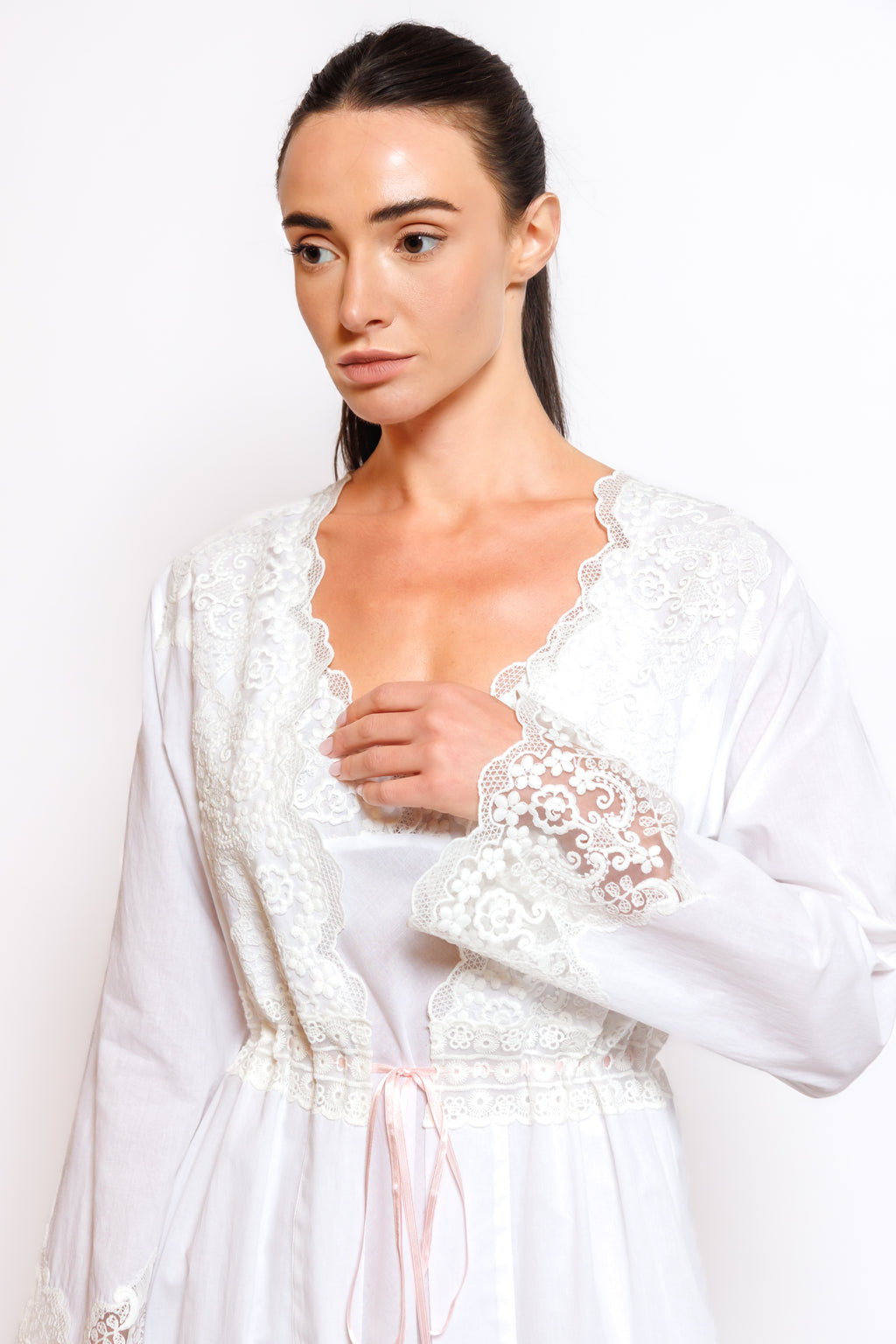 COTTON NIGHTY & ROBE W/LACE