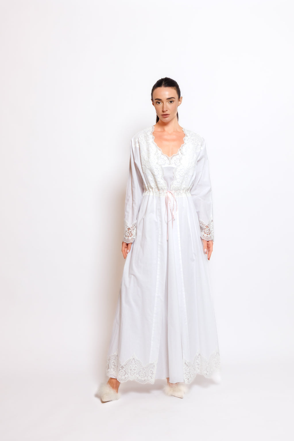 COTTON NIGHTY & ROBE W/LACE