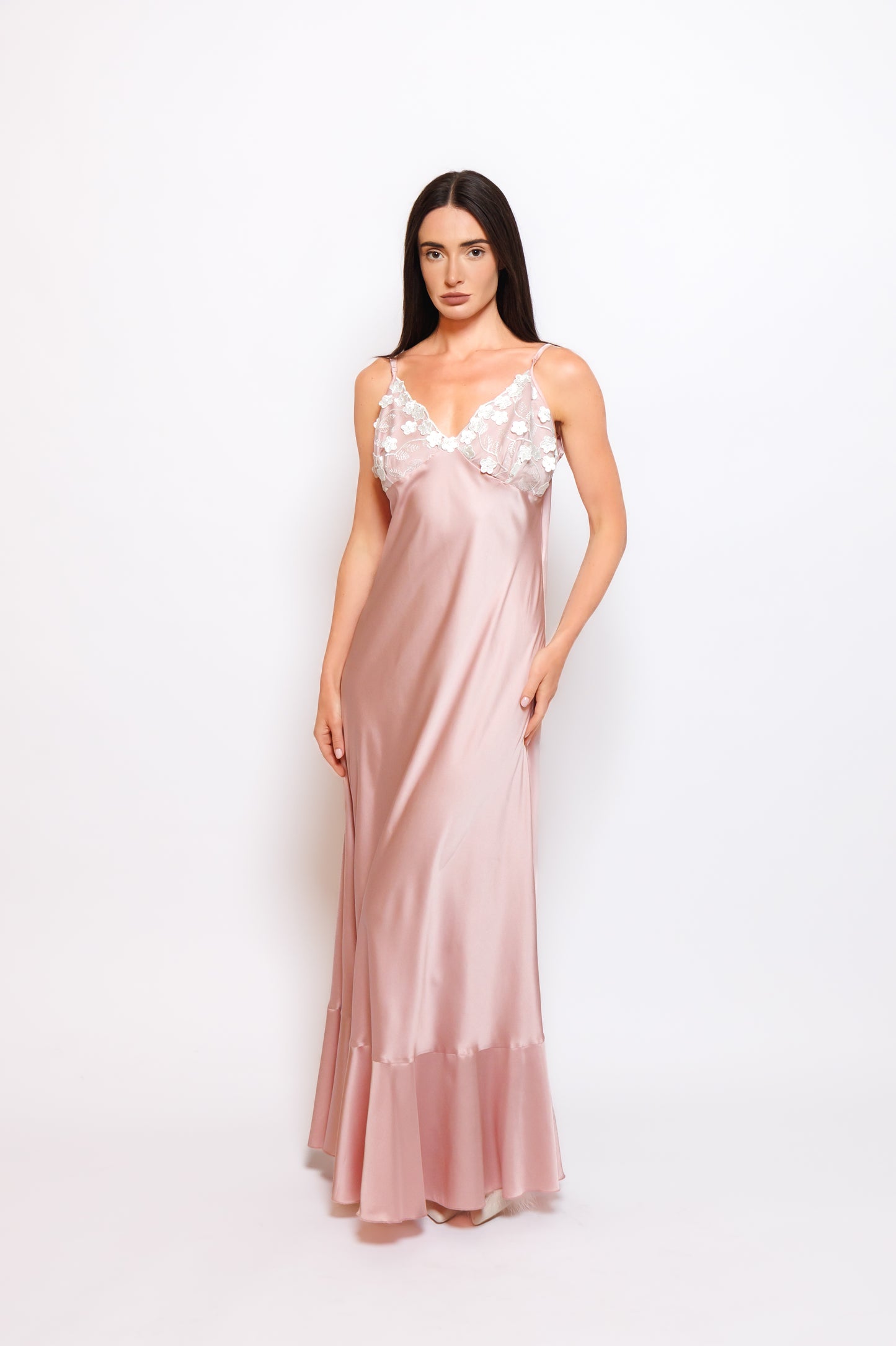 SILK NIGHTY AND ROBE W/LACE
