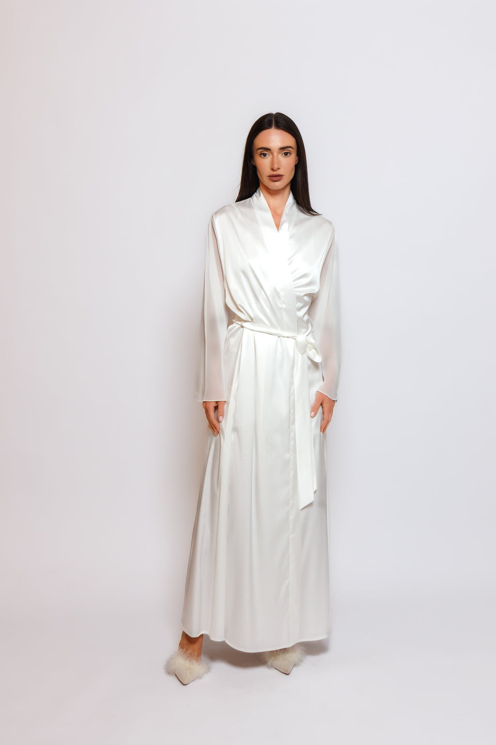 SILK NIGHTY AND ROBE W/CHIFFON HAND PART