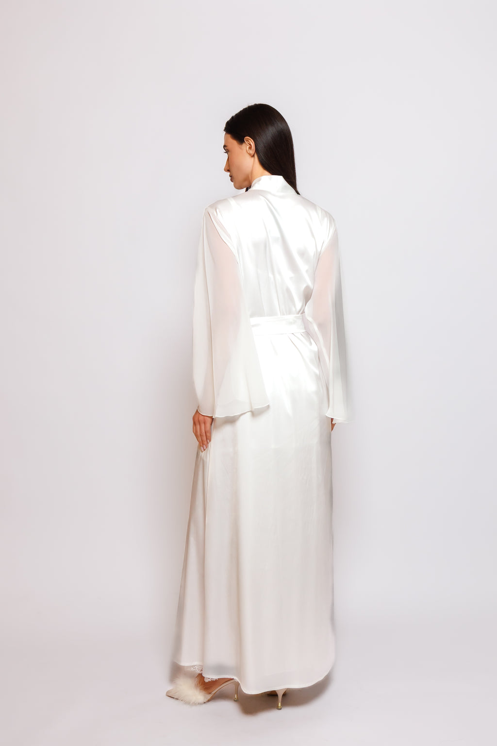 SILK NIGHTY AND ROBE W/CHIFFON HAND PART