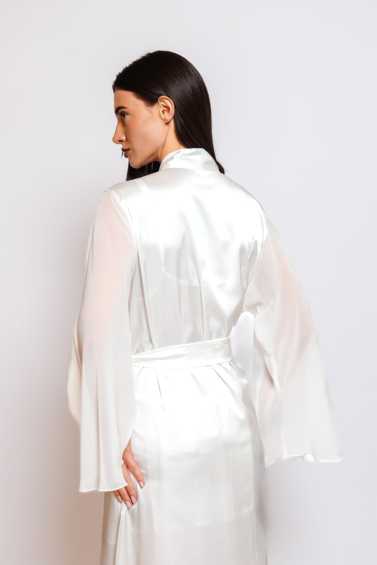 SILK NIGHTY AND ROBE W/CHIFFON HAND PART