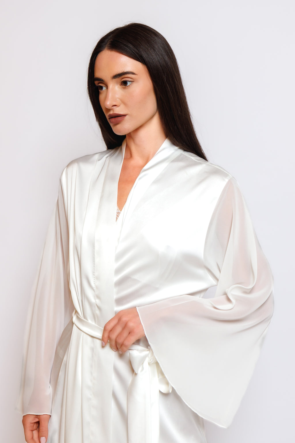 SILK NIGHTY AND ROBE W/CHIFFON HAND PART