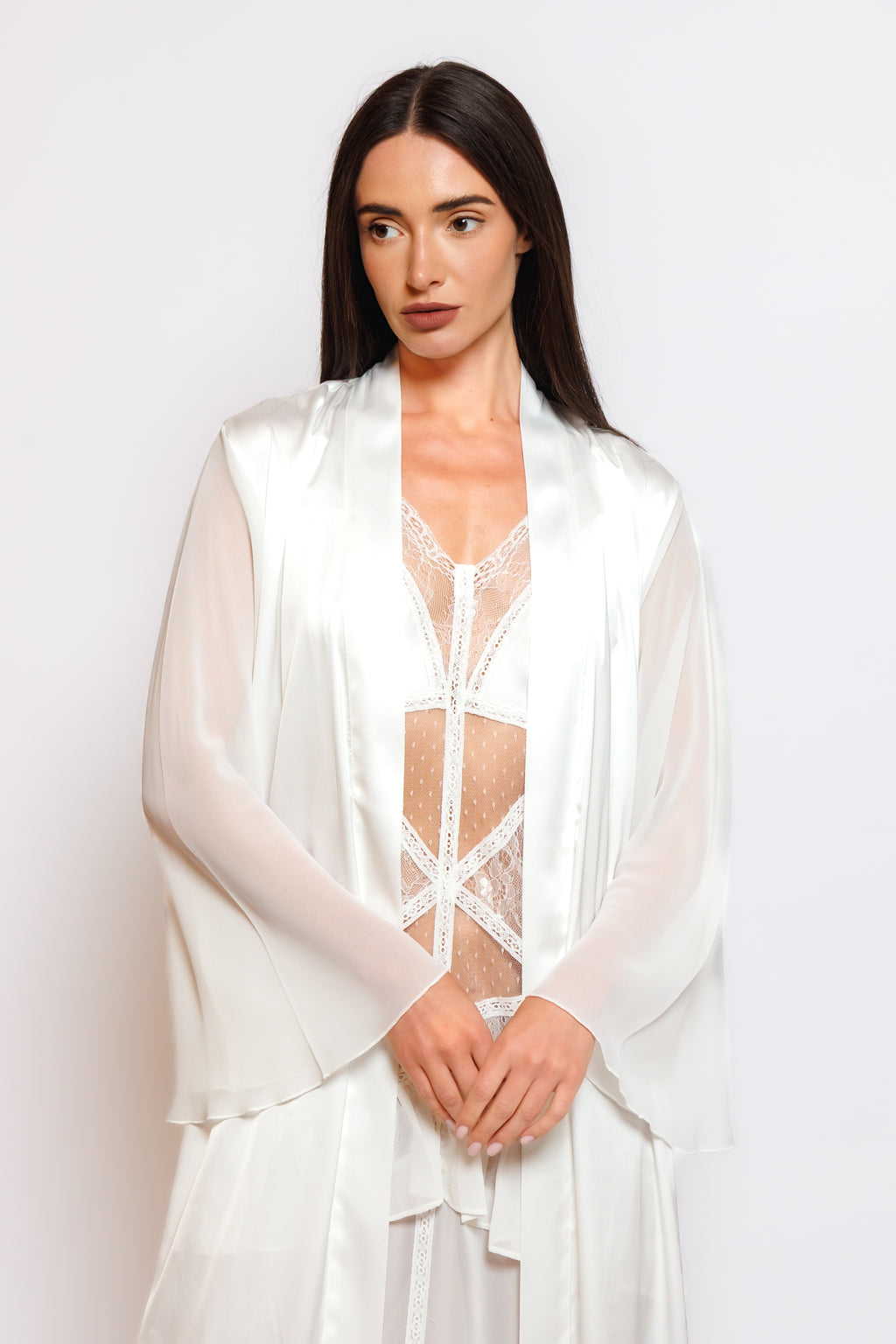 SILK NIGHTY AND ROBE W/CHIFFON HAND PART