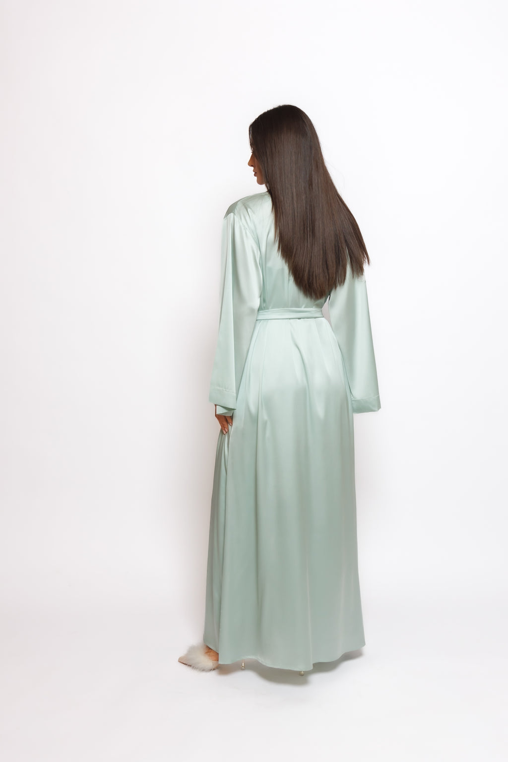 Long set silk nighty and robe w/lace