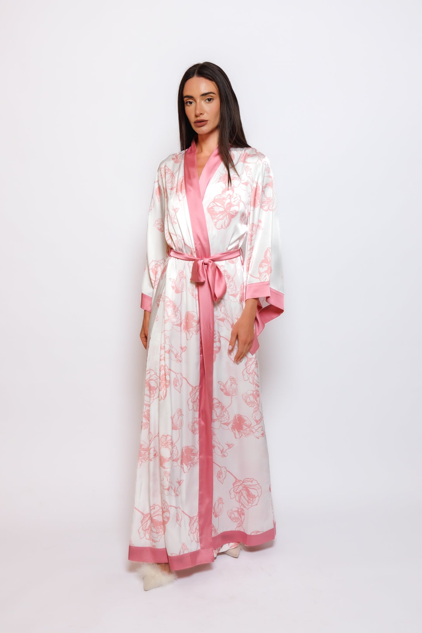 PRINTED SILK NIGHTY AND ROBE