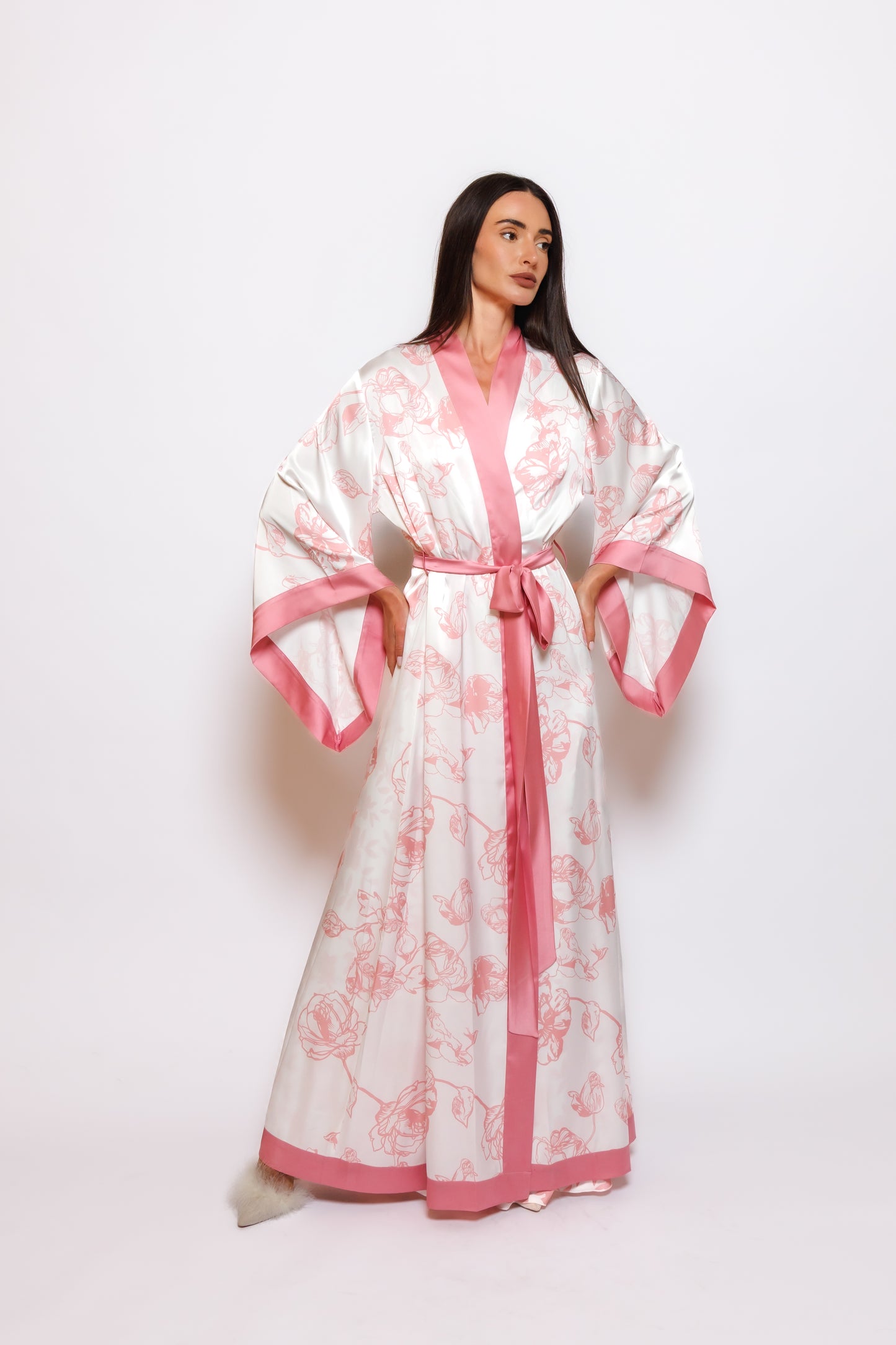 PRINTED SILK NIGHTY AND ROBE