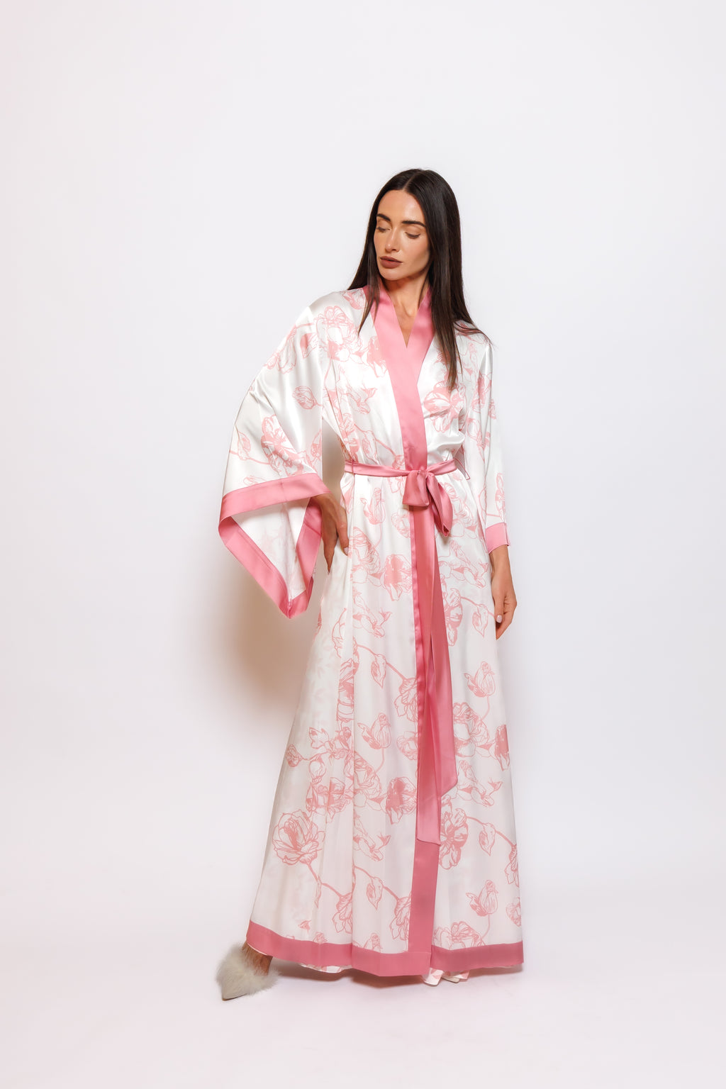 PRINTED SILK NIGHTY AND ROBE