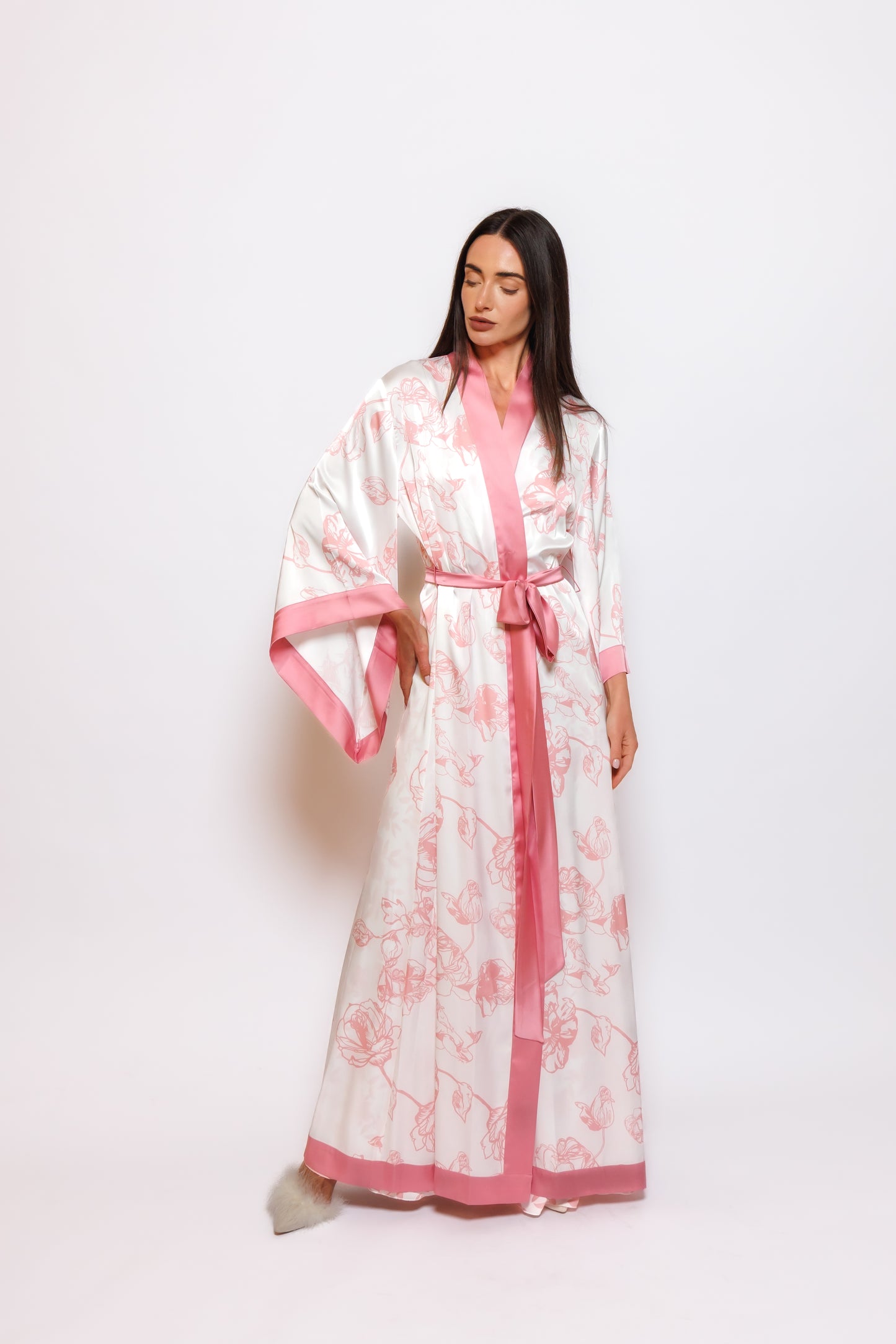 PRINTED SILK NIGHTY AND ROBE