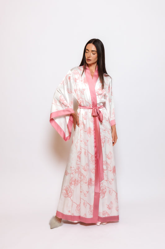 PRINTED SILK NIGHTY AND ROBE