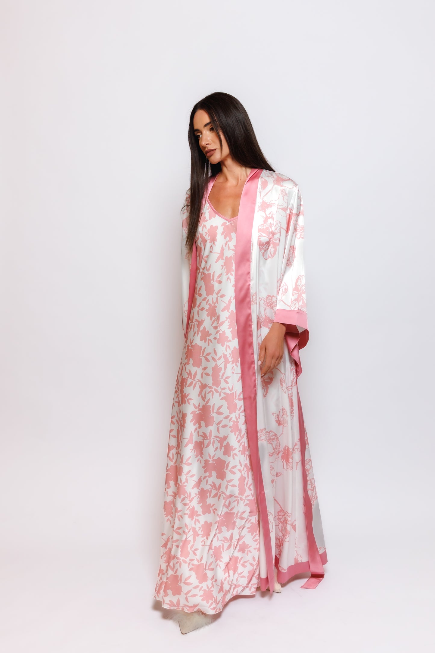 PRINTED SILK NIGHTY AND ROBE