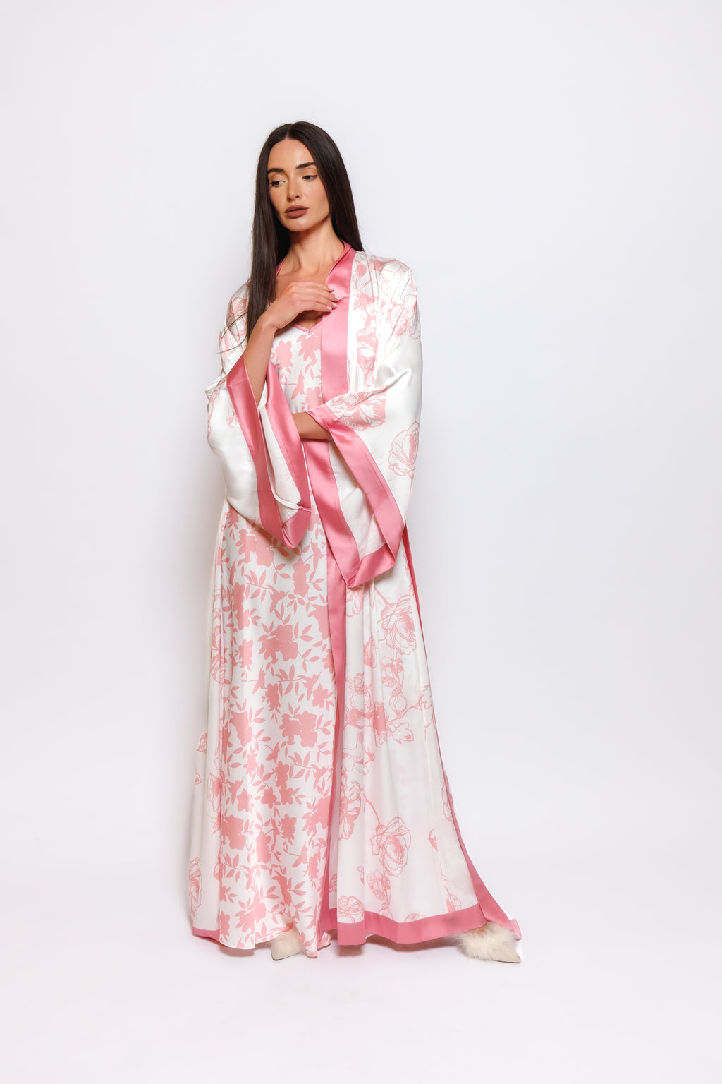 PRINTED SILK NIGHTY AND ROBE