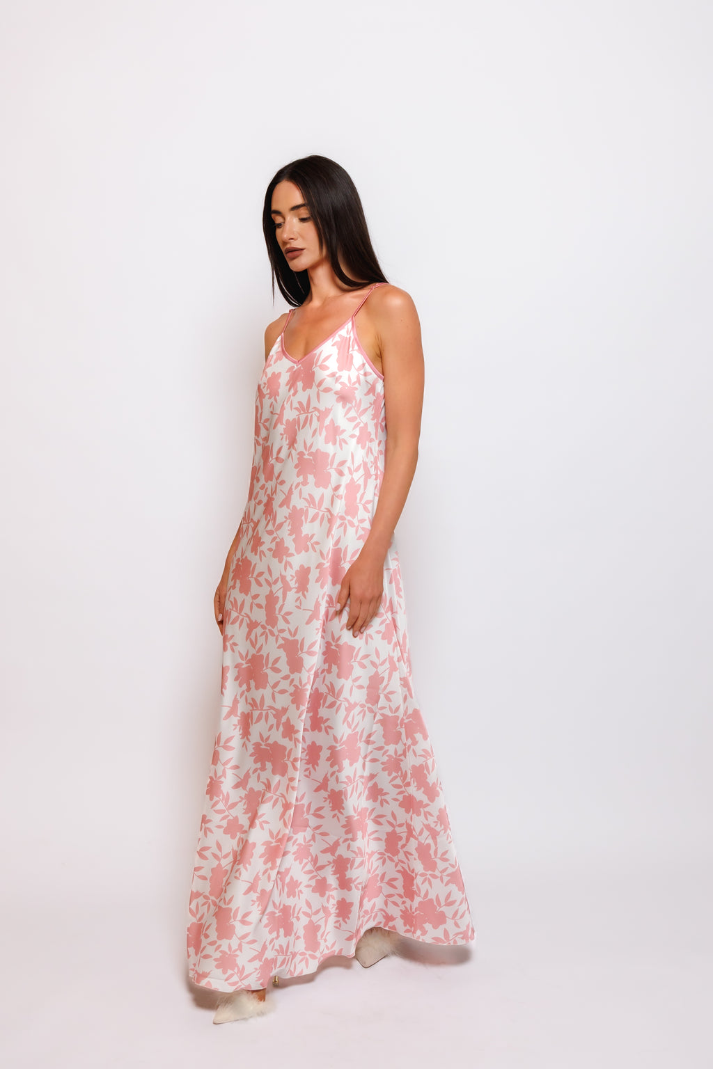 PRINTED SILK NIGHTY AND ROBE
