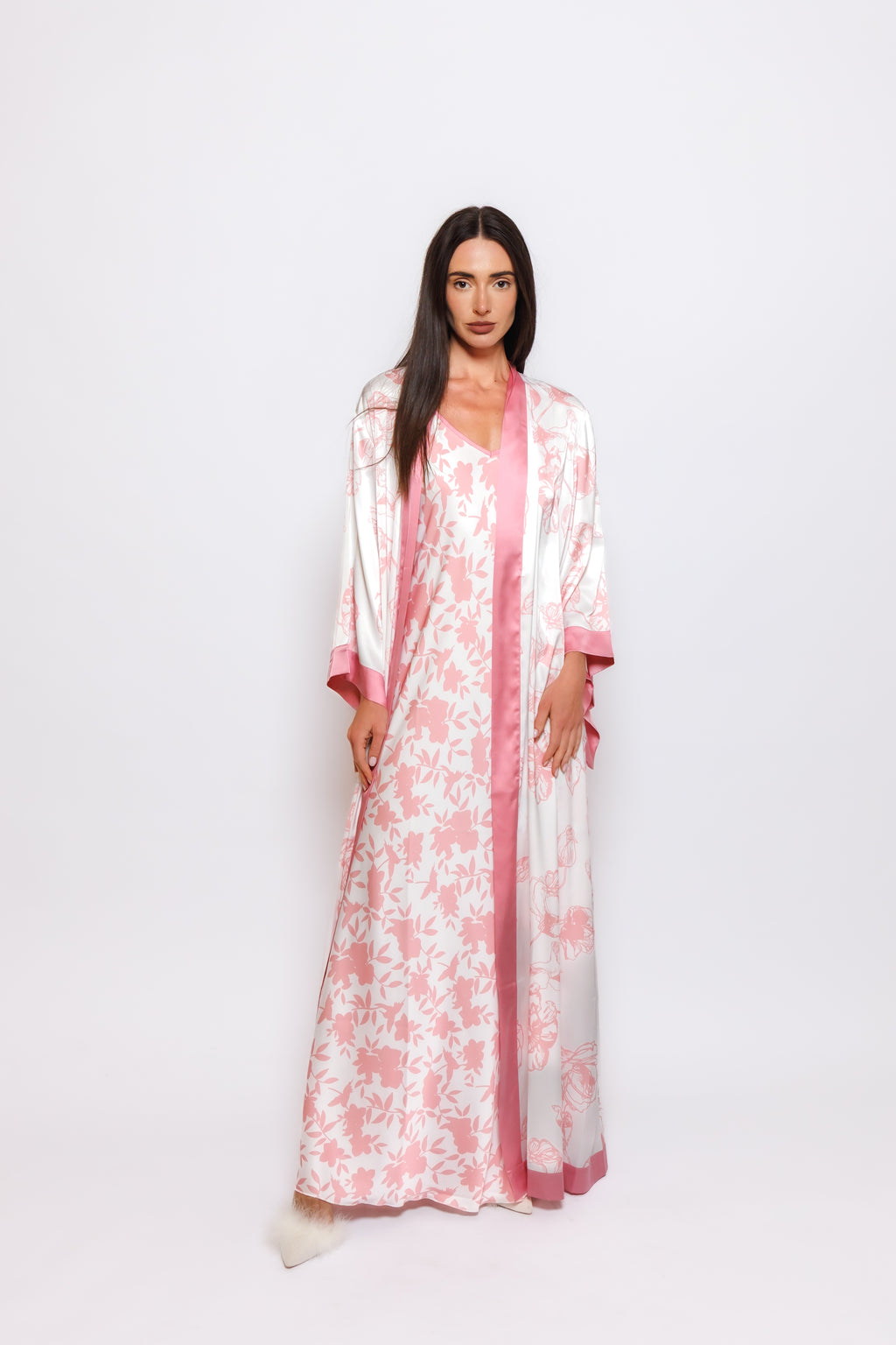 PRINTED SILK NIGHTY AND ROBE