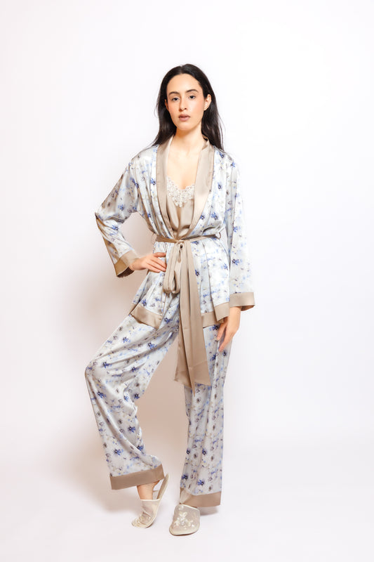 PRINTED SILK 3 IN 1 PAJAMA W/ROBE