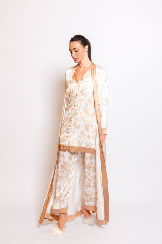 PRINTED SILK 3 IN 1 PAJAMA W/LONG ROBE