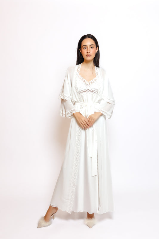 SILK NIGHT AND ROBE  W/LACE