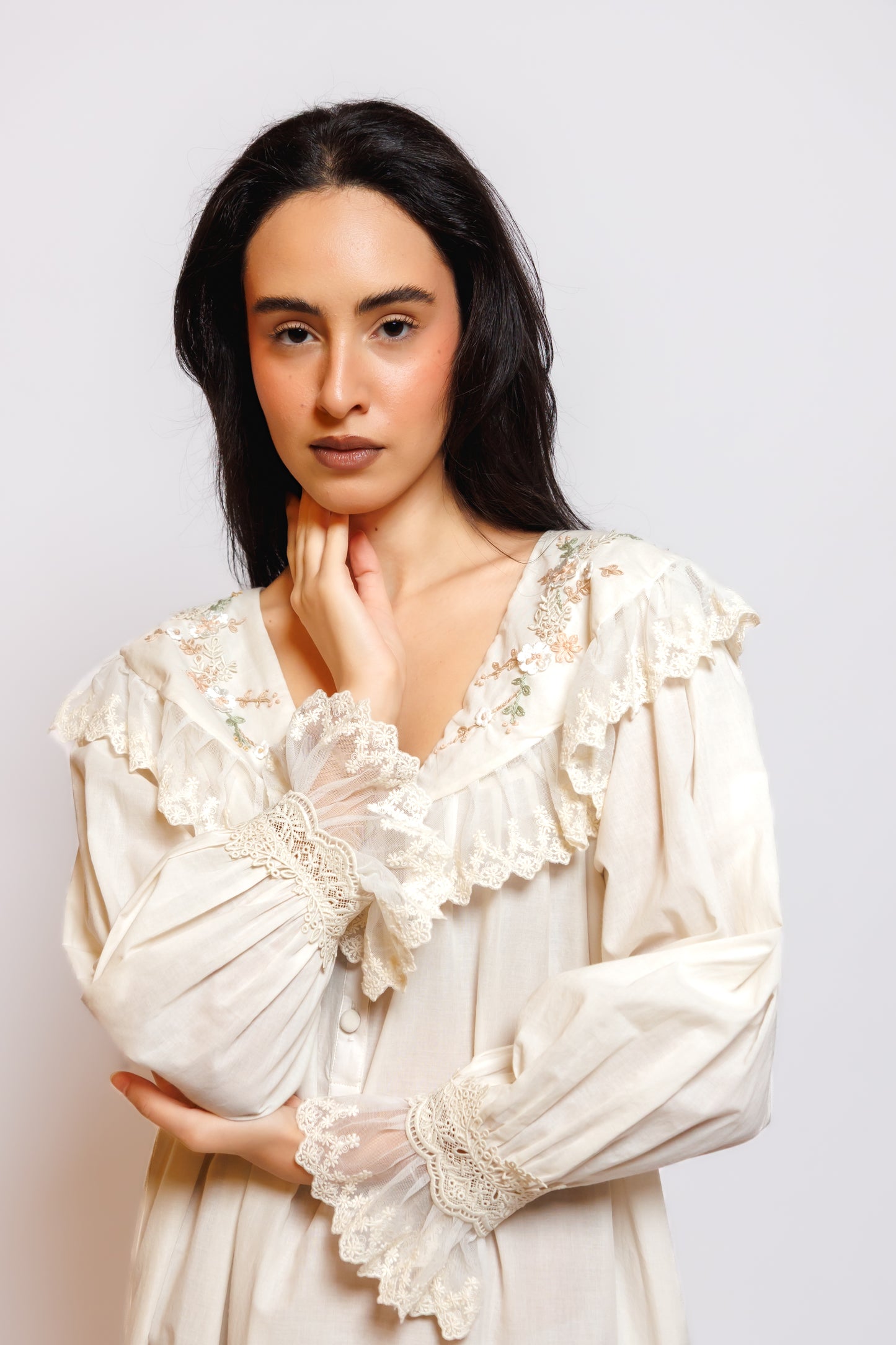 cotton long dress w/embroidery