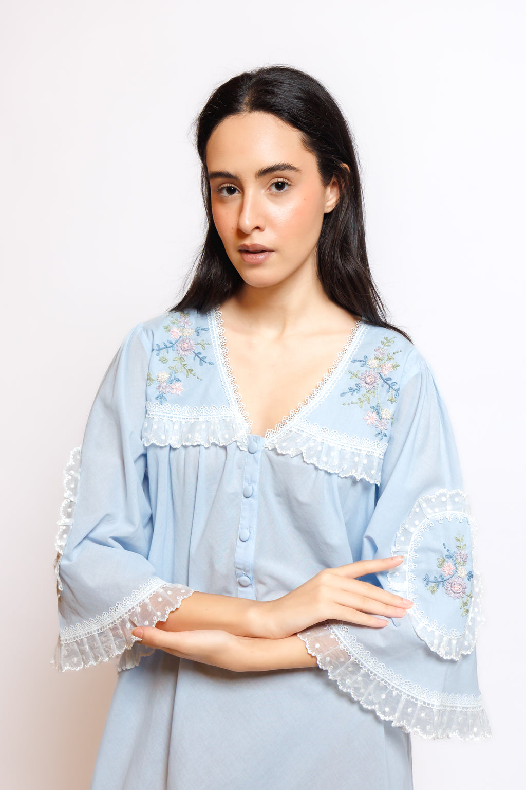 COTTON DRESS W/EMBROIDERY & LACE