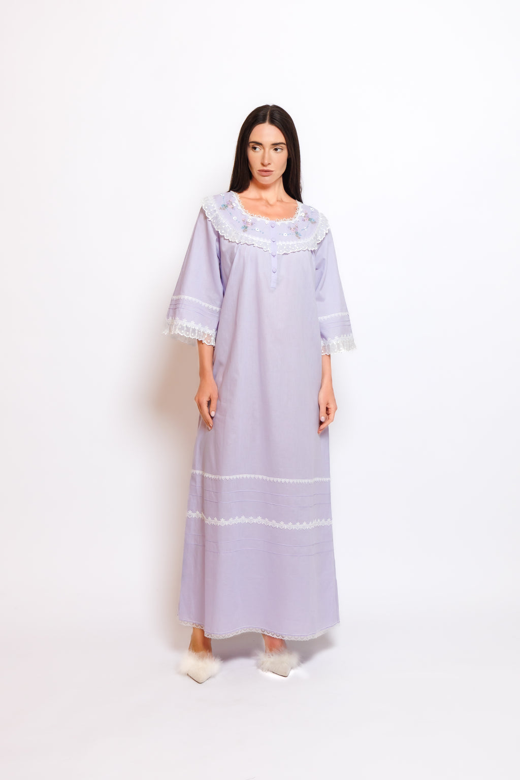 COTTON DRESS W/EMBROIDERY & LACE