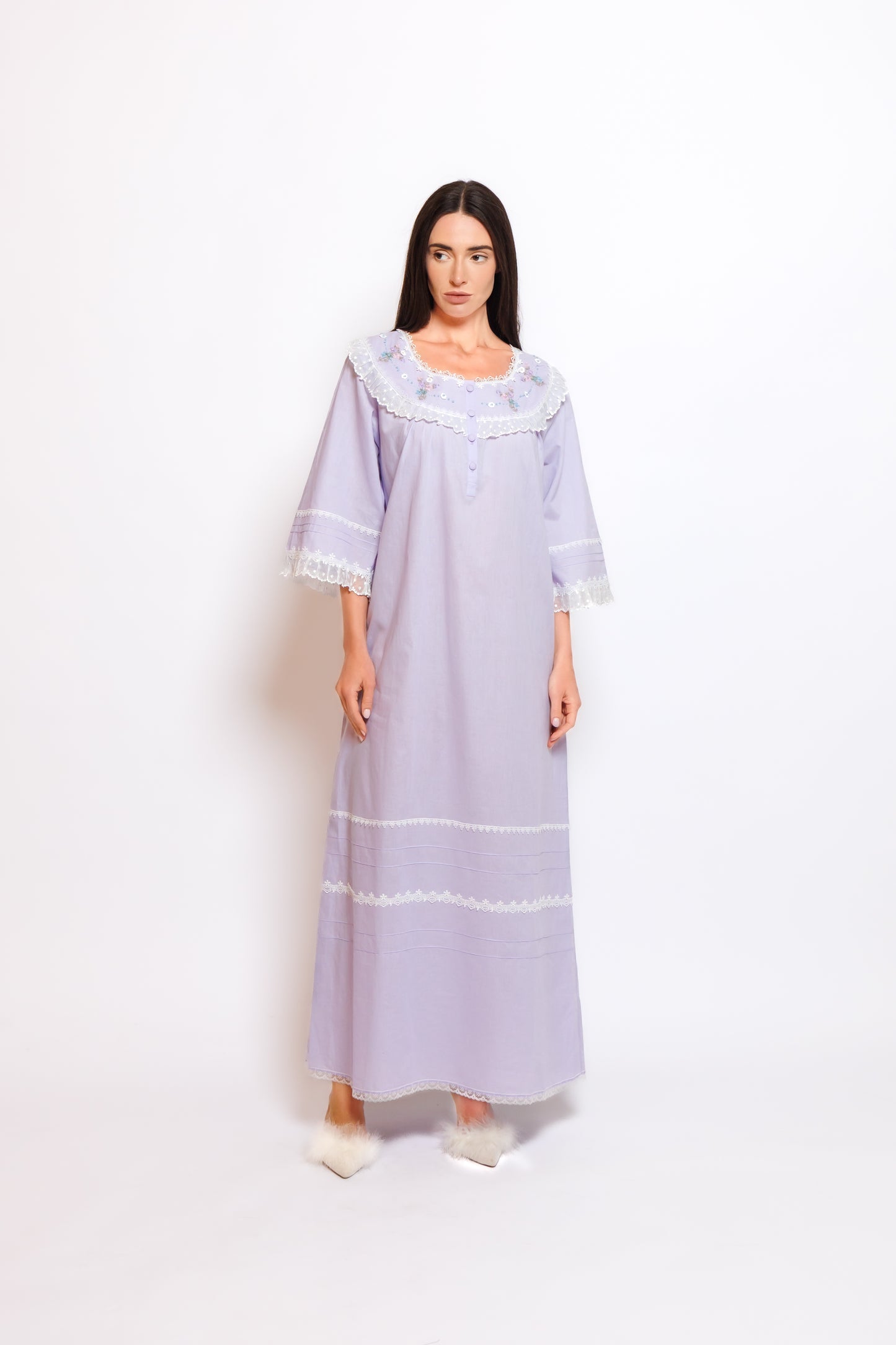 COTTON DRESS W/EMBROIDERY & LACE