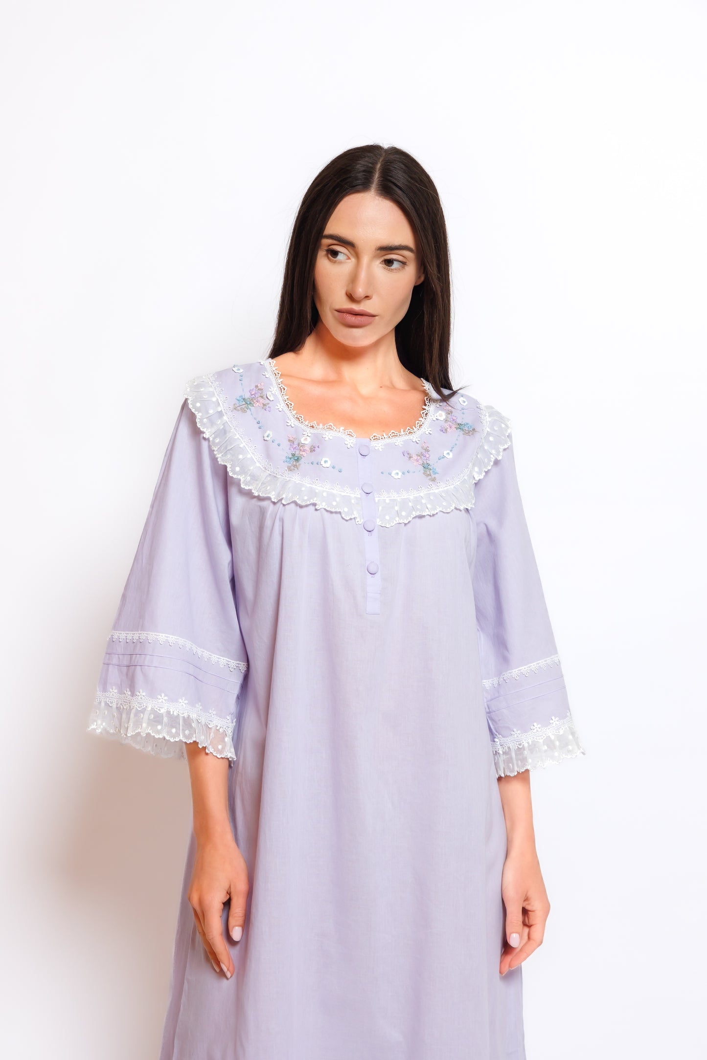 COTTON DRESS W/EMBROIDERY & LACE