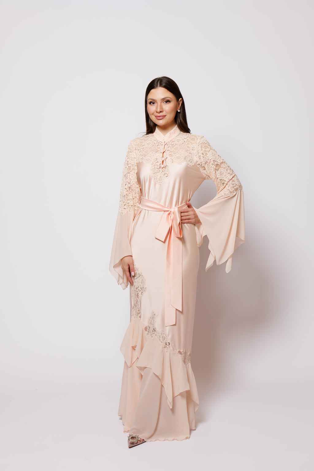 Silk nighty nighty dress peach
