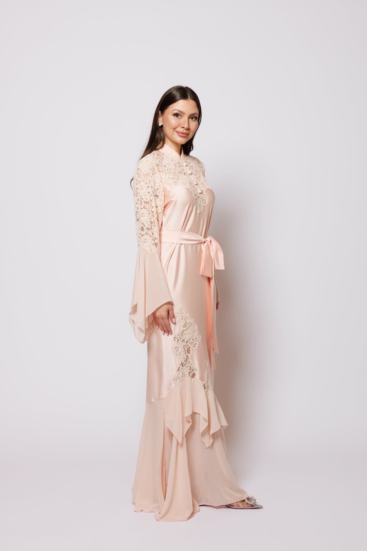 Silk nighty nighty dress peach