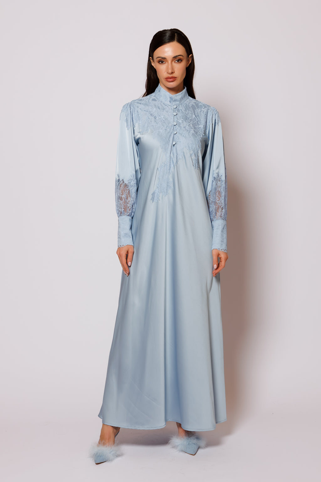 long dress silk blue