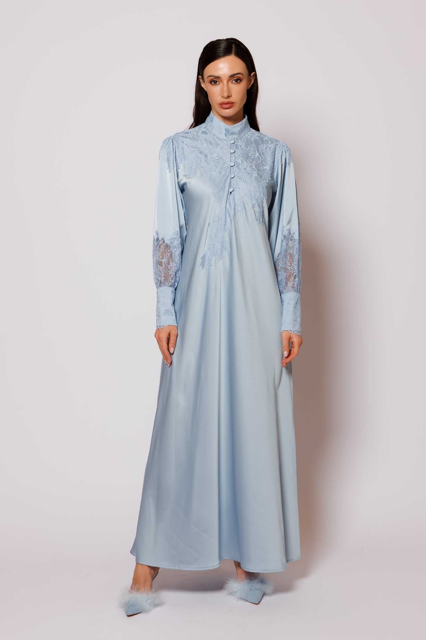 long dress silk blue